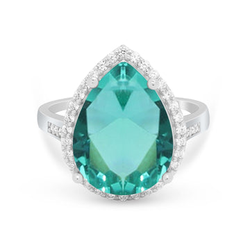 Teardrop Cocktail Engagement Ring Simulated Paraiba Tourmaline CZ 925 Sterling Silver